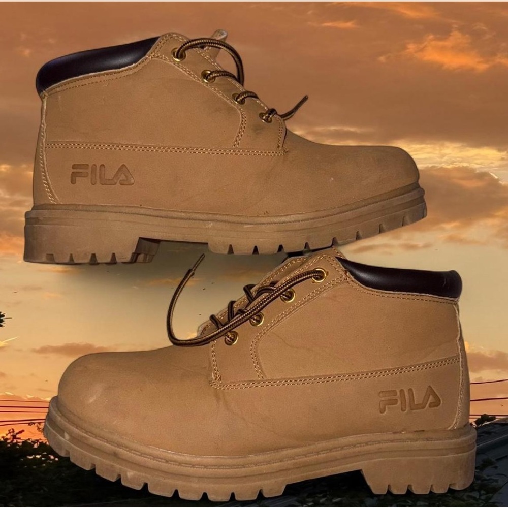 FILA Luminous Chunky Brown Faux Leather Lace Up Utility Hiking Work Boots W 8.5